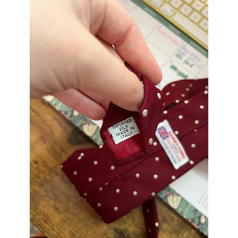 Hardy Amies Burgundy Red Polka Dot Corporate Office Old Money Academic Silk Tie